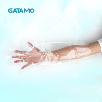 Gatamoの使い捨て可能なPEの使い捨て可能な手袋は長さのプラスチックPEの獣医の手袋を肘で突く